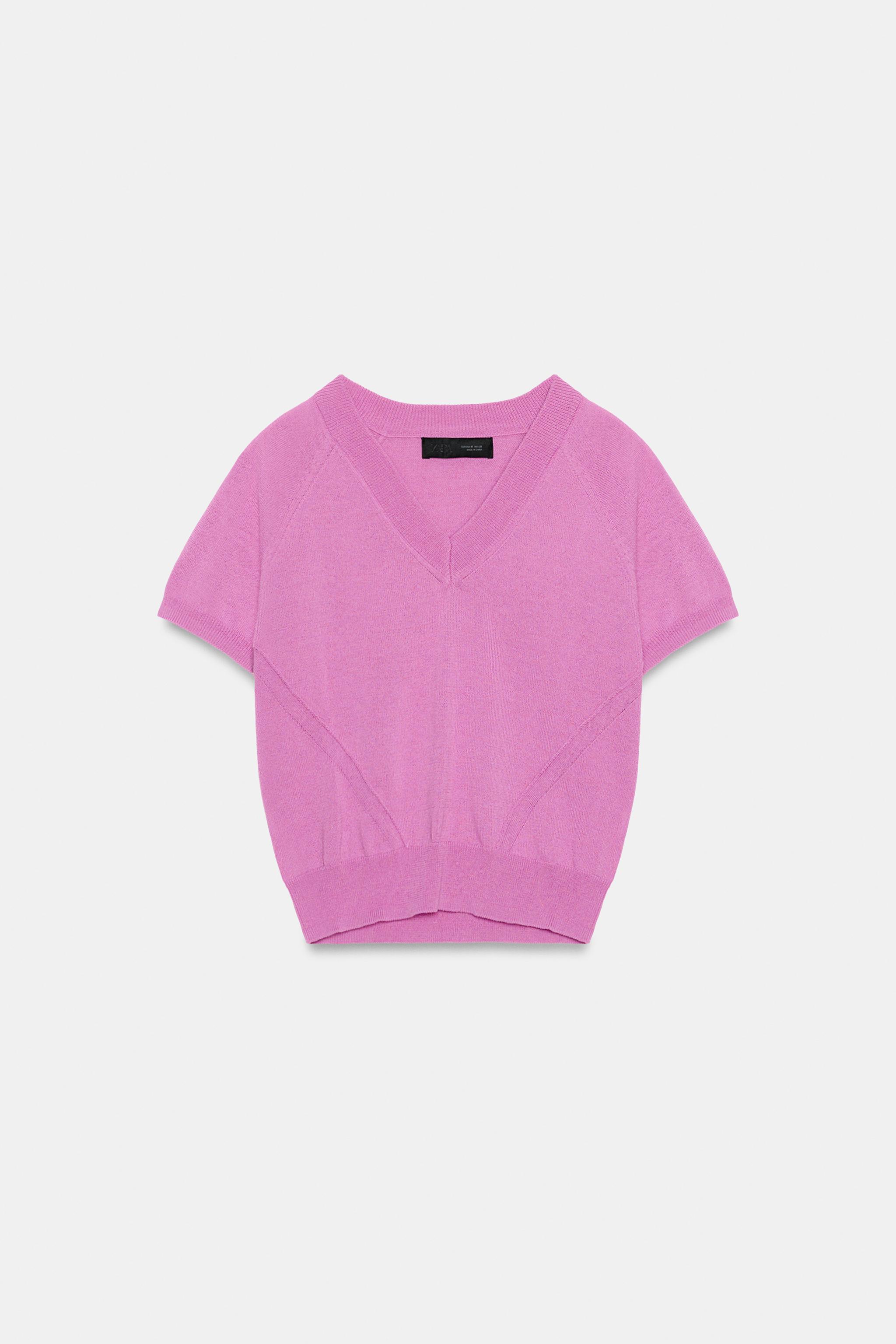 SHORT SLEEVE V-NECK KNIT TOP